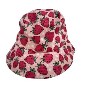 Katydid Pink Strawberry Bucket Hat Cotton Sun Hat Fruit Print Stars Beach Resort